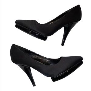 New satin Blk pumps high heels insoles pointed toe